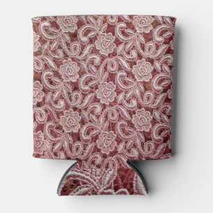Rafraîchisseur Pour Canette Dentelle rose, motif rose vintage.