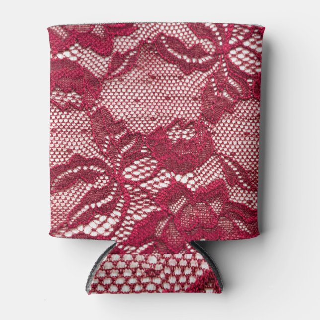 Rafraîchisseur Pour Canette Dentelle rouge : textile jacquard élastique. (Devant)