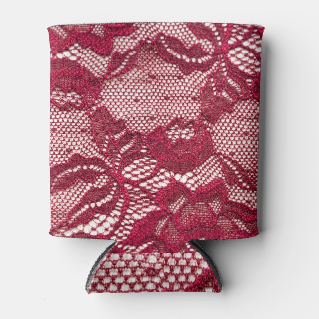 Rafraîchisseur Pour Canette Dentelle rouge : textile jacquard élastique. (Devant)