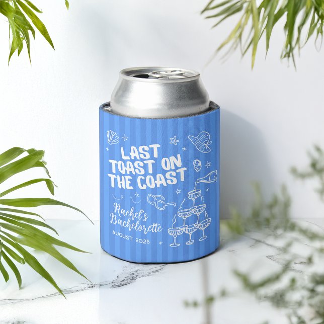 Rafraîchisseur Pour Canette Dernier Toast Bachelorette Can Cooler - Retro Stri (Last Toast on the Coast Beach Bachelorette Can Coozie)