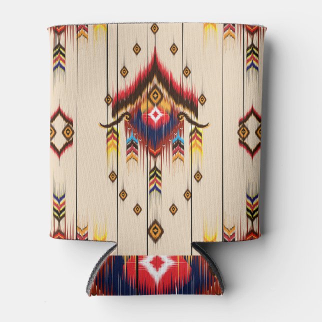 Rafraîchisseur Pour Canette Design Ethnique Géométrique Ikat Folklore. (Devant)