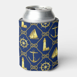 Rafraîchisseur Pour Canette Design nautique or et bleu