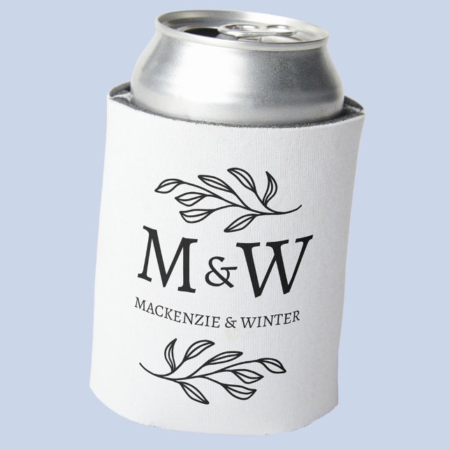 Rafraîchisseur Pour Canette Deux noms de monogramme Mariage Élégant Botanique (Wedding couple monogram name initials modern botanical leaf design can cooler)