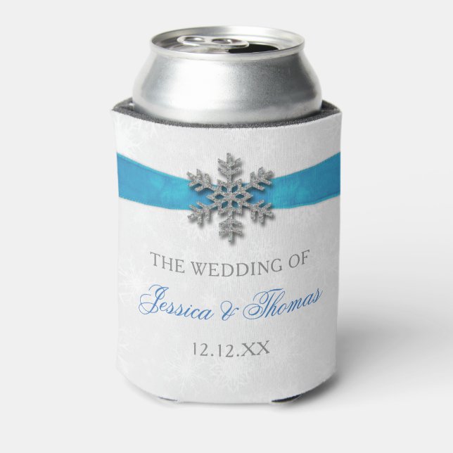 Rafraîchisseur Pour Canette Diamante Snowflake & Blue Ribbon Mariage d'hiver (Can Dos)