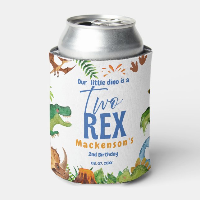 Rafraîchisseur Pour Canette Dino Two rex 2nd boy Dinosaur birthday party (Can devant)