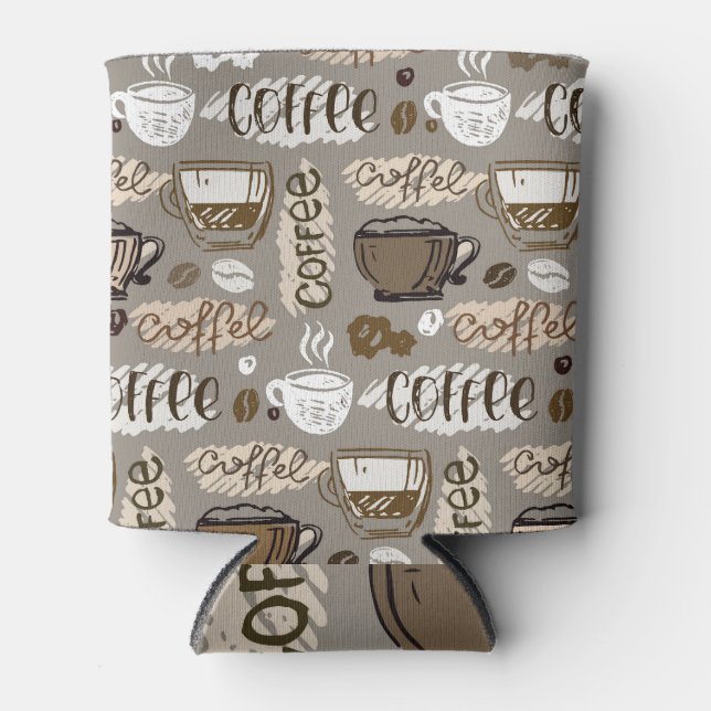 Rafraîchisseur Pour Canette Doodles de café : Motif à main (Devant)