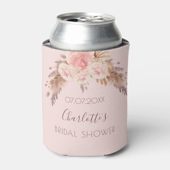 Rafraîchisseur Pour Canette Douche nuptiale pampas herbe brush rose nom floral (Can devant)
