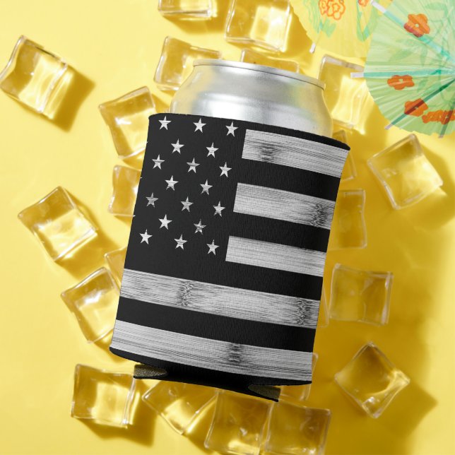 Rafraîchisseur Pour Canette Drapeau américain Bois rustique Noir Blanc Patriot (Été in situ)