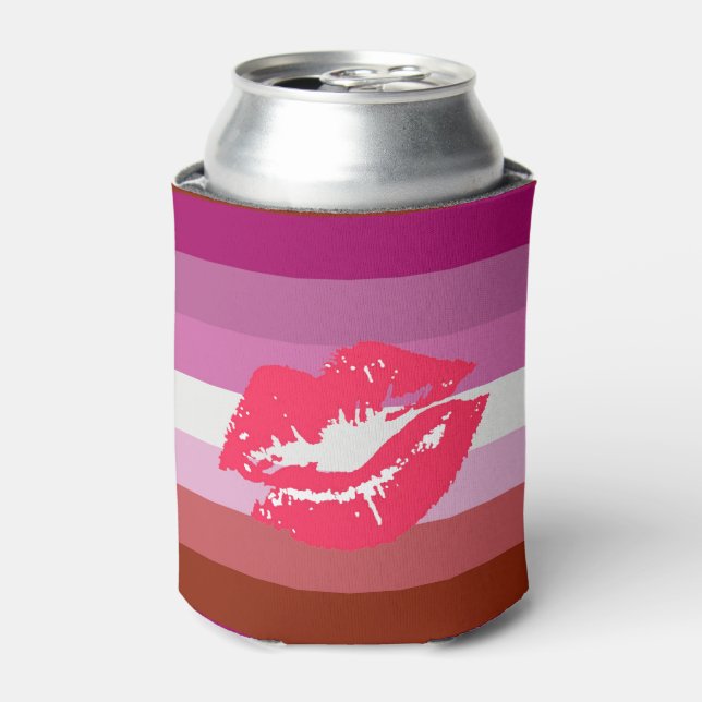 Rafraîchisseur Pour Canette Drapeau de fierté lesbienne au rouge à lèvres (Can devant)