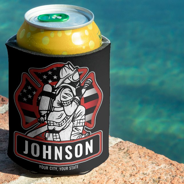 Rafraîchisseur Pour Canette Drapeau patriotique personnalisé de pompier (Créateur téléchargé)