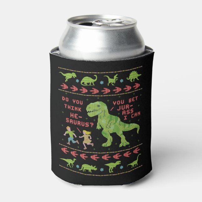 Rafraîchisseur Pour Canette Drôle Noël T Rex Dinosaur Pun Humour Faux Knit (Can devant)