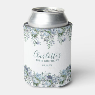 Rafraîchisseur Pour Canette Dusty Blue Floral 18e anniversaire personnalisé