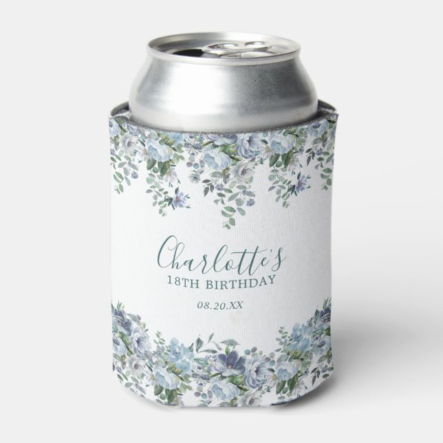 Rafraîchisseur Pour Canette Dusty Blue Floral 18e anniversaire personnalisé (Can devant)