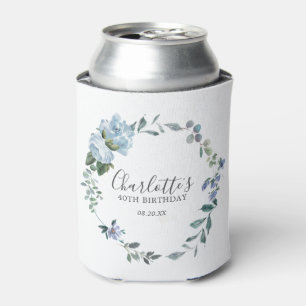 Rafraîchisseur Pour Canette Dusty Blue Floral Custom 40th Birthday Custom