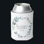 Rafraîchisseur Pour Canette Dusty Blue Floral Custom 90th Birthday Custom<br><div class="desc">Très élégant peut refroidir pour une fête de 90ème anniversaire. Une couronne fleurie présente des pivoines bleues poussiéreuses et des fleurs roses nichées dans des feuilles d'eucalyptus bleus. Le nom de la femme est écrit dans une police de caractères tendance. 90ème anniversaire et date suivent. Ce 90e anniversaire peut refroidir...</div>