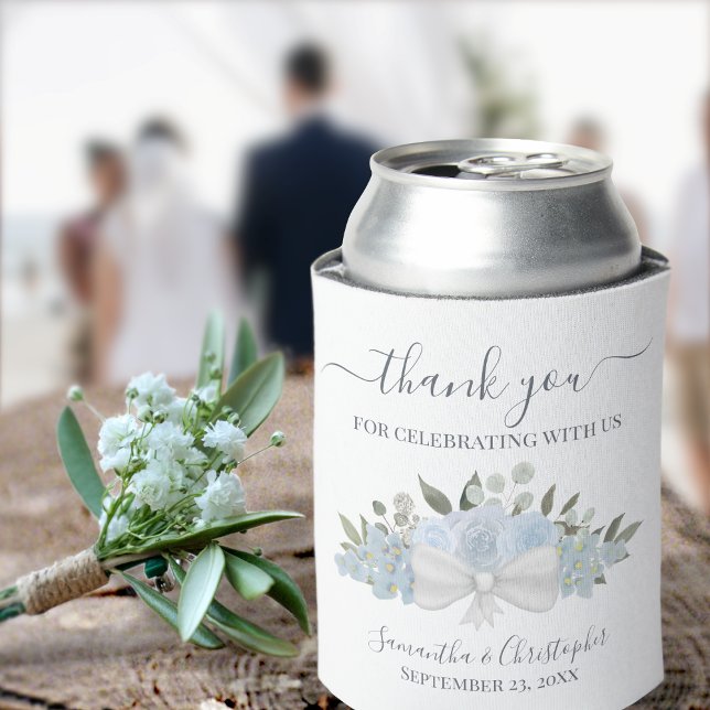 Rafraîchisseur Pour Canette Dusty Blue Floral Élégant Merci de mariage (Créateur téléchargé)
