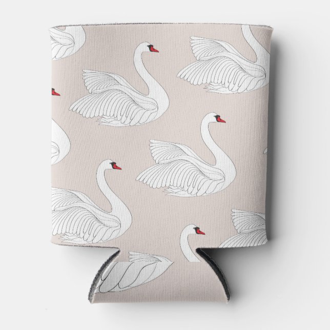 Rafraîchisseur Pour Canette Elégance du cygne : Motif blanc ornemental. (Devant)