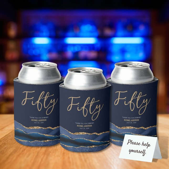 Rafraîchisseur Pour Canette Élégant 50e anniversaire fête Blue Gold Agate (Créateur téléchargé)