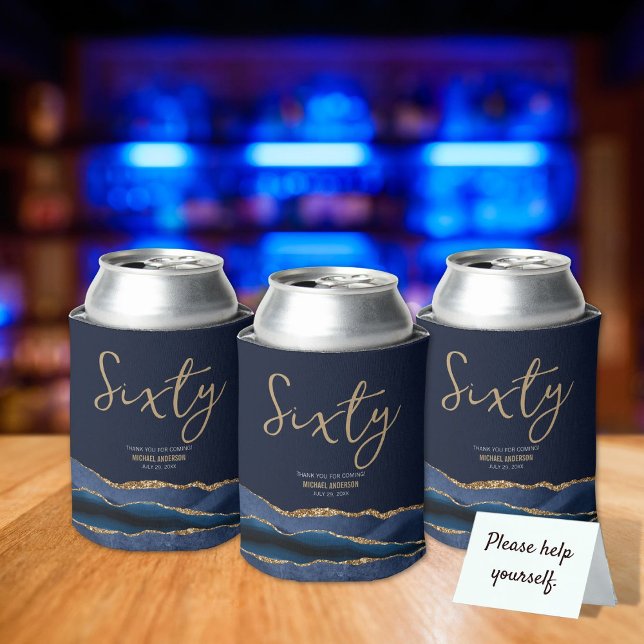 Rafraîchisseur Pour Canette Élégant 60e anniversaire fête Blue Gold Agate (Créateur téléchargé)