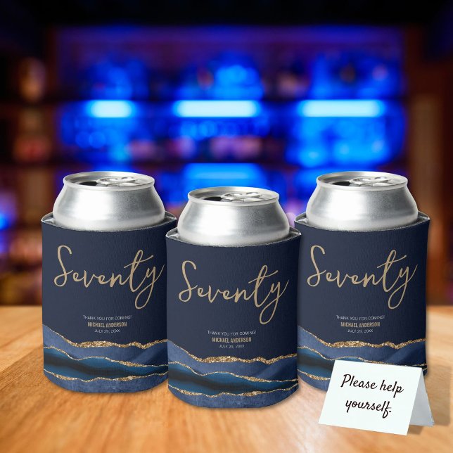 Rafraîchisseur Pour Canette Élégant 70e anniversaire fête Blue Gold Agate (Créateur téléchargé)