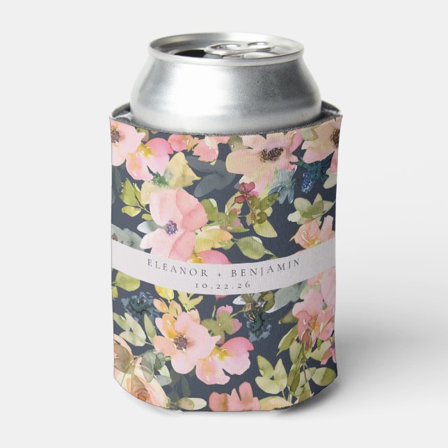 Rafraîchisseur Pour Canette Elégant Aquarelle de marine rose Floral Custom Wed (Can devant)