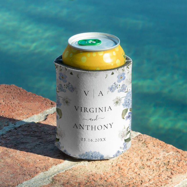 Rafraîchisseur Pour Canette Elégant bleu Hydrangea Roses blanches Mariage flor (Piscine in situ)