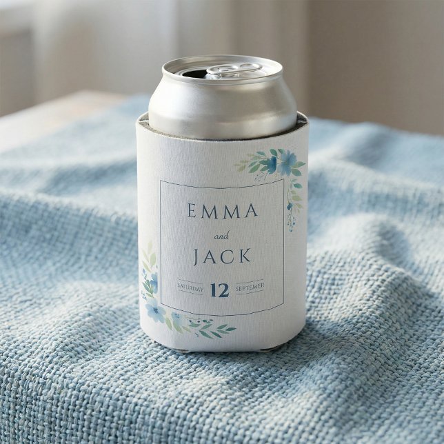 Rafraîchisseur Pour Canette Elegant blue floral wedding (Elegant blue floral wedding can cooler.)