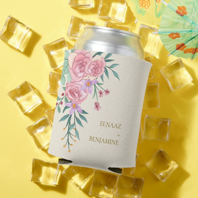 Rafraîchisseur Pour Canette Elégant Boho Blush Rose Aquarelle Mariage Floral (Été in situ)