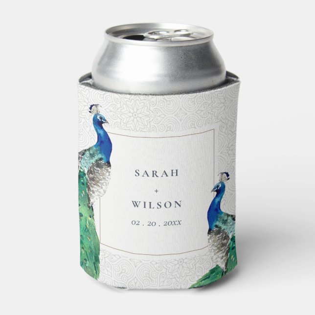 Rafraîchisseur Pour Canette Elégant Classy Ornate Aquarelle Peacock Mariage (Can devant)