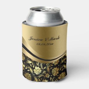 Rafraîchisseur Pour Canette Élégant Damas Noir & Or Bandes décoratives