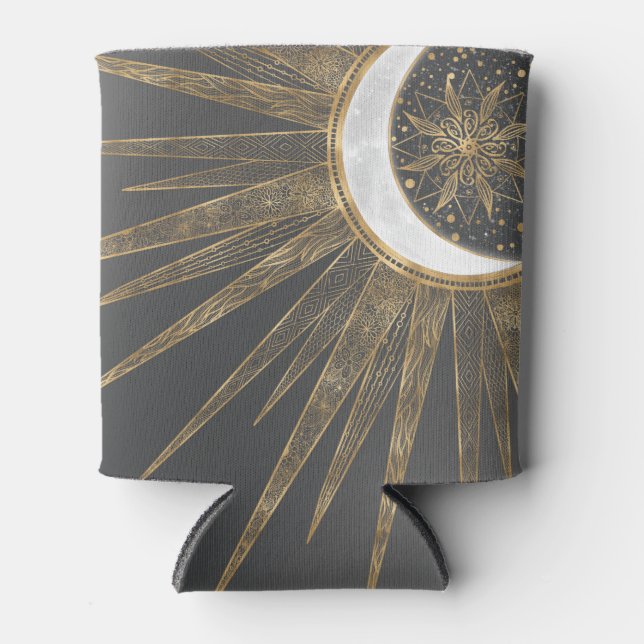 Rafraîchisseur Pour Canette Elegant Gold Doodles Sun Moon Mandala Design (Devant)