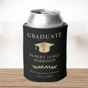 Rafraîchisseur Pour Canette Élégant Gold Grad Casquette Black Graduation Party