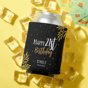 Rafraîchisseur Pour Canette Elégant Joyeux 21ème anniversaire Gold Foliage Par
