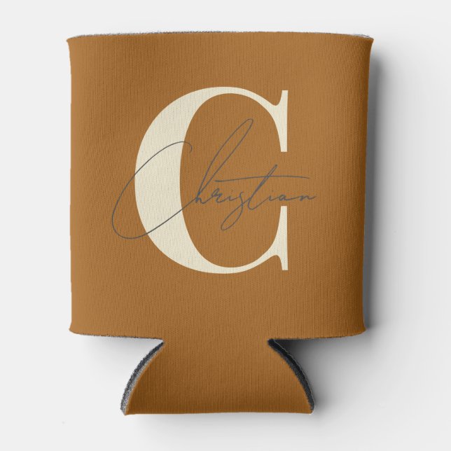 Rafraîchisseur Pour Canette Elegant Mid-Century Modern Monogram Burnt Sand (Devant)