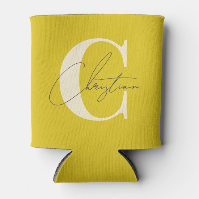 Rafraîchisseur Pour Canette Elegant Mid-Century Modern Monogram Dark Lemon (Devant)
