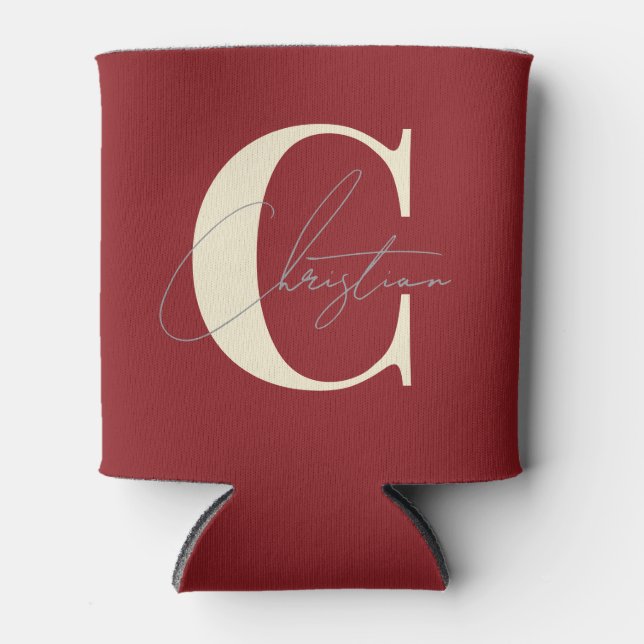 Rafraîchisseur Pour Canette Elegant Mid-Century Modern Monogram Deep Cranberry (Devant)
