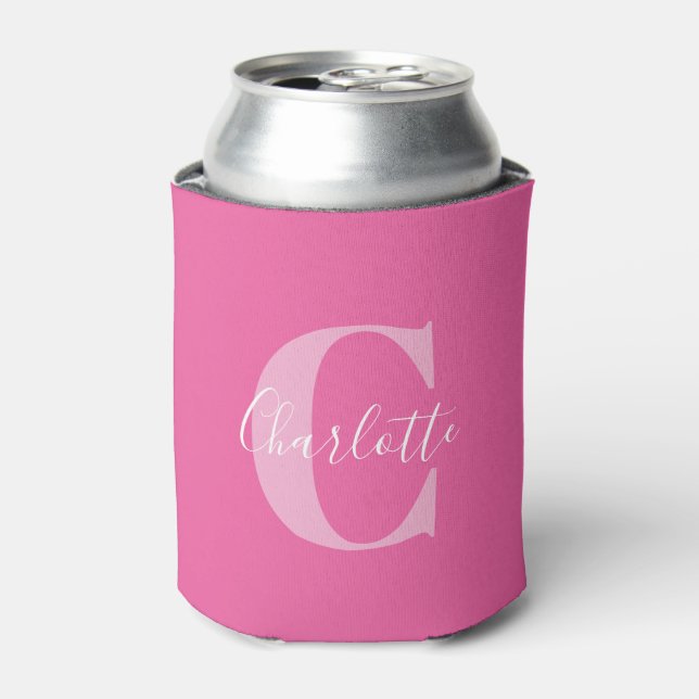 Rafraîchisseur Pour Canette Élégant Monogramme moderne Nom en rose chaud (Can devant)