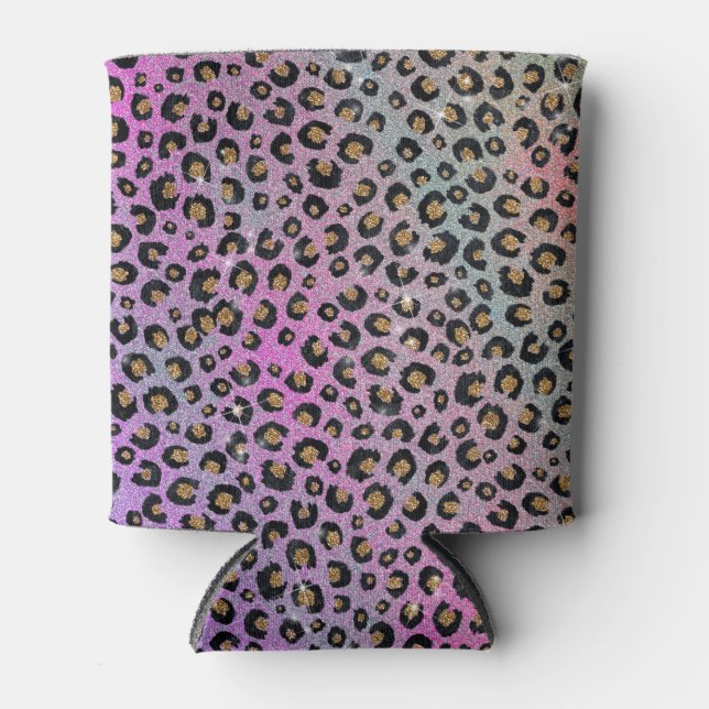 Rafraîchisseur Pour Canette Elegant Pink Blue Gold Glitter Black Leopard (Devant)