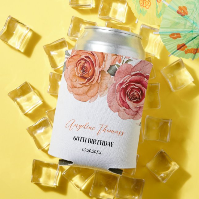 Rafraîchisseur Pour Canette Elégant Rose Floral Rouge Orange (Été in situ)