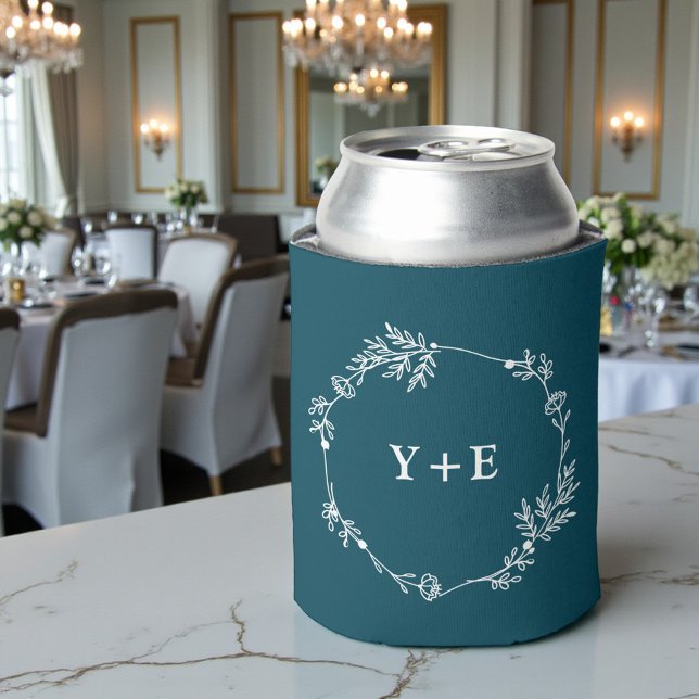 Rafraîchisseur Pour Canette Elegant Simple Deep Teal Monogrammed Wedding (Créateur téléchargé)