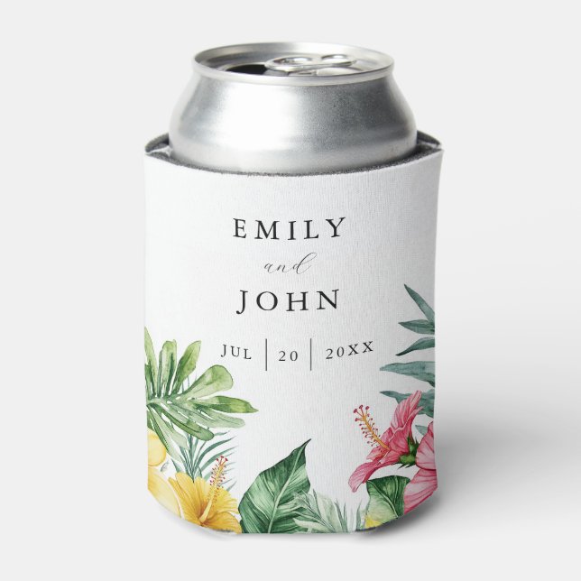Rafraîchisseur Pour Canette Elégante aquarelle Mariage floral tropical (Can devant)
