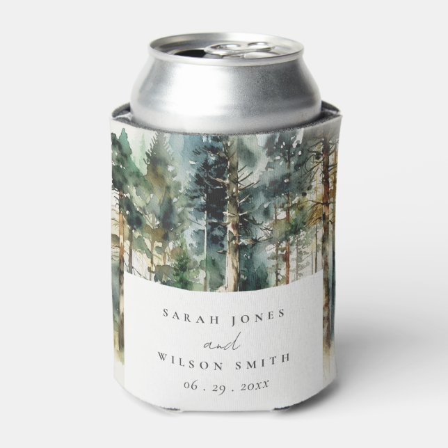 Rafraîchisseur Pour Canette Elégante aquarelle verte Mariage forestier (Can devant)