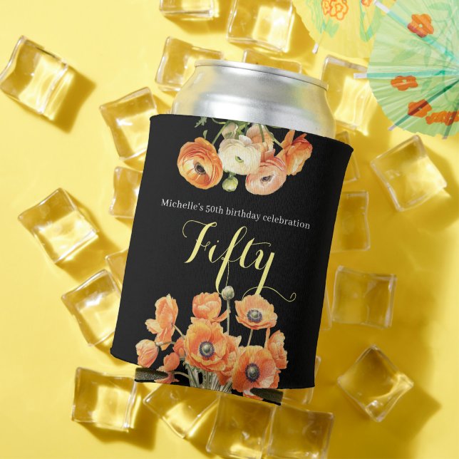 Rafraîchisseur Pour Canette Élégante Black Orange Floral 50e fête d'anniversai (Été in situ)