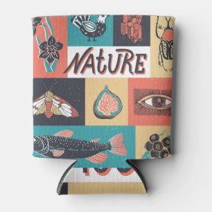 Rafraîchisseur Pour Canette Éléments de la nature, Icônes de style rétro.