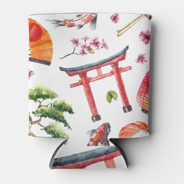 Rafraîchisseur Pour Canette Éléments japonais Aquarelle texture transparente (Devant)