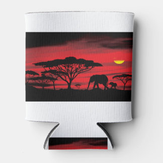 Rafraîchisseur Pour Canette Eléphant africain et bébé avec coucher de soleil r