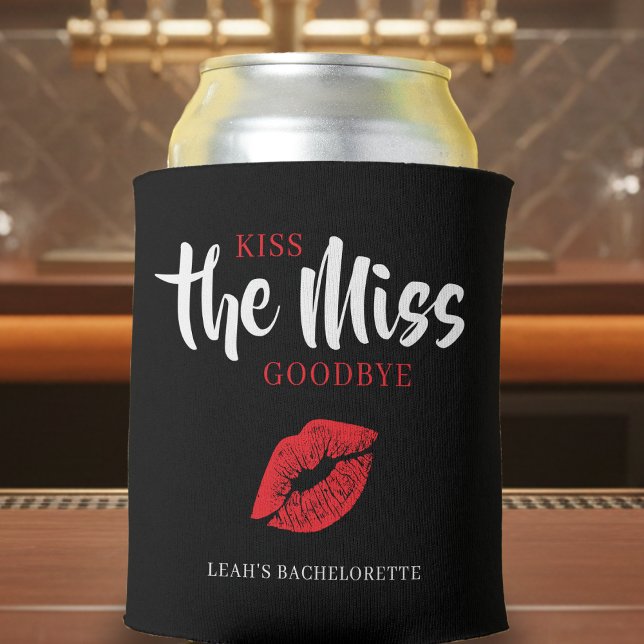 Rafraîchisseur Pour Canette Embrasser la demoiselle d'adieu Enterrement de vie (Kiss the Miss Goodbye Red Lip Bachelorette Party Can Cooler
)