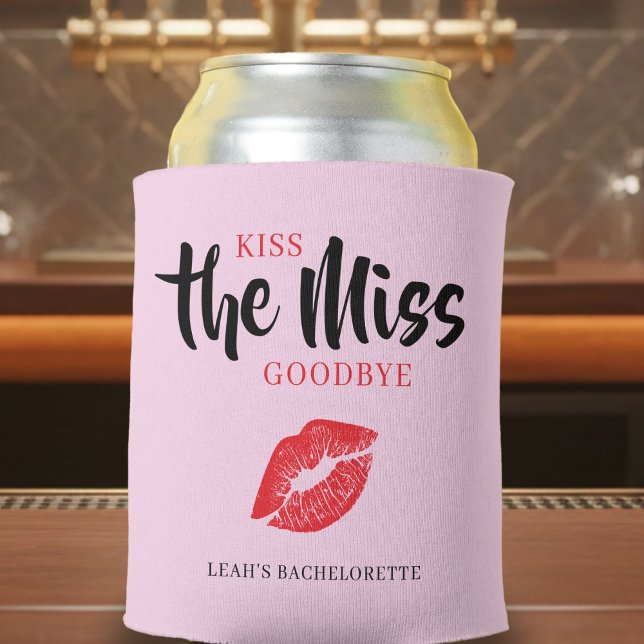 Rafraîchisseur Pour Canette Embrassez la demoiselle d'adieu Enterrement de vie (Kiss the Miss Goodbye Red Lip Bachelorette Party Can Cooler
)