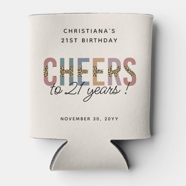 Rafraîchisseur Pour Canette Empreinte de léopard de fête du 21e anniversaire m (Devant)
