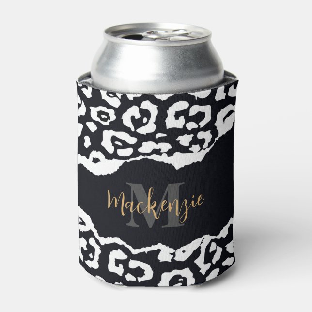 Rafraîchisseur Pour Canette Empreinte de léopard noir et blanc (Can devant)